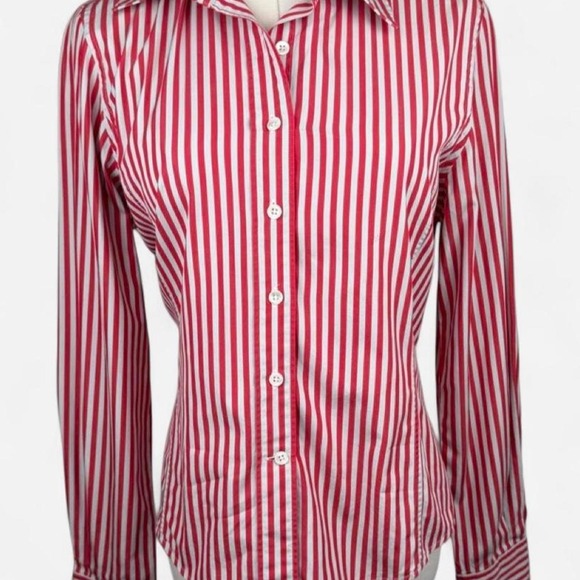 Tops - Façonnable Red White Striped Tailored Shirt French Designer 100% Cotton